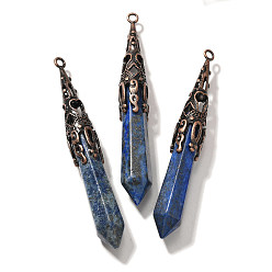 Ляпис-Лазурь Окрашенные большие подвески из натурального лазурита, граненые брелоки-пули с латунной фурнитурой, Красная медь, без кадмия и без свинца, 77~84x12 мм, отверстие : 2.5 мм