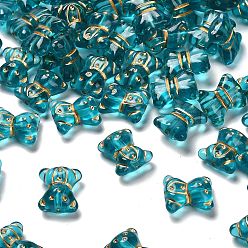 Темно-Синий Прозрачные акриловые бусины, медведь, золотой металл обвитыми, темно-синий, 17x15x8.5 мм, отверстие : 1.8 мм, Около 420 шт / 500 г