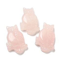 Розовый Кварц Природного розового кварца подвески, сова прелести, 44~46x29~31x7.5~10 мм, отверстие : 1.4 мм