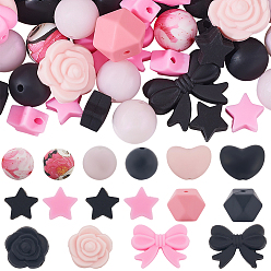 (52) Непрозрачная лаванда 68 шт. 14 стили печатных силиконовых бусин с фокусным расстоянием, разноцветные, 13~20.5x12.5~26x9~15 мм, отверстие : 1.8~2 мм