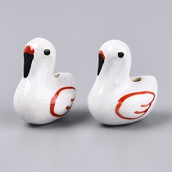 Оранжево-Красный Ручной фарфоровые керамические шарики, лебедь, Famille выросли стиле, оранжево-красный, 21~22x17.5~18.5x12.5~13.5 мм, отверстие : 1.6~2 мм