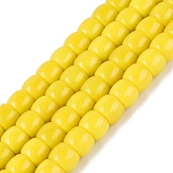 Желтый Непрозрачное стекло бисер нитей, колонка, желтые, 9.5~10x8 мм, отверстие : 1~1.2 мм, около 45~49 шт / нитка, 14.17~16.14 дюйм (36~41 см)