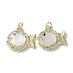 Fish Латунные микро проложить кубического циркония подвески, без кадмия и без свинца, с оболочкой, реальный 18 k позолоченный, рыба, 16x17.5x3 мм, отверстие : 3 мм