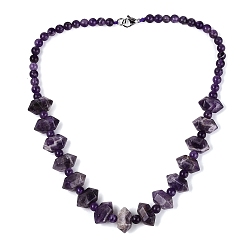 Amethyst Natural Amethyst Round & Cone Beaded Necklaces, with Stainless Steel Clasps, 18.50 inch(47cm)~19.49 inch(49.5cm)