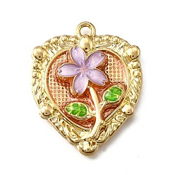 Сердце Цветочные сплава эмали подвески, стойки покрытие, долговечный, без свинца, без кадмии и без никеля, золотые, сердце, 27.5x22.5x4 мм, отверстие : 1.6 мм