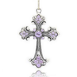 Танзания Античный серебряный тон сплава горный хрусталь пересечь большие кулоны, танзанитом, 75x50x6 мм, отверстие : 3.5 мм