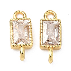 Прозрачный Прямоугольные подвески-коннекторы из латуни с инкрустацией кубическим цирконием, золотые, стойки покрытие, без кадмия и без свинца, долговечный, прозрачные, 12.5x5x2 мм, отверстия : 1.4 mm и 1.6 мм