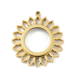 Настоящее золото 18K Ионное покрытие (IP) 304 подвески-медальоны из нержавеющей стали, со стеклом, цветочный шарм, реальный 18 k позолоченный, 41.5x38x6 мм, отверстие : 2.2 мм