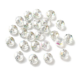 Весенне-зеленый Гальванические стеклянные бусины, с полным покрытием цвета радуги, граненые, рондель, весенний зеленый, 10x6 мм, отверстие : 1.5 мм