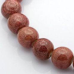 Коричневый Фарфоровые бусины, круглые, прелестные, антикварное остекление, коричневые, 12~13 мм, отверстие : 2 мм, около 30 шт / нитка, 12~13 дюйм