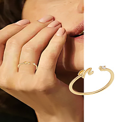 Letter N 1Pc Letter Brass Rhinestone Open Cuff Rings for Women, Letter N, Inner Diameter: 17~18mm