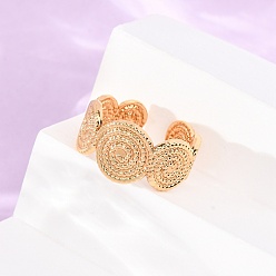 Golden 304 Stainless Steel Cuff Open Rings, Flat Round with Spiral Pattern, Ion Plating(IP), Golden, 11.5mm, US Size 8 1/2(18.5mm)