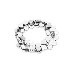 с Покрытием Серебра Гальванические нити из синтетических немагнитных гематитовых бусин, бисер нитей, сердце, со серебряным покрытием, 6 мм, около 50 шт / нитка