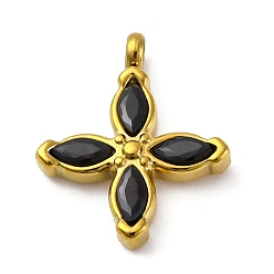 Черный 304 подвески из нержавеющей стали, с кубического циркония, ионное покрытие (ip), цветок, чёрные, 16x13.5x3 мм, отверстие : 1.8 мм