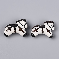 Седло Коричневый Ручной фарфоровые керамические шарики, лошадь, Famille выросли стиле, седло коричневый, 22.5~23x30~31x9.5~10.5 мм, отверстие : 1.8~2 мм