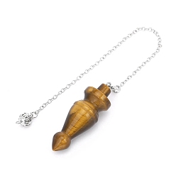 Tiger Eye Natural Tiger Eye Dowsing Pendulum Big Pendants, Undyed, with Platinum Plated Brass Findings, Cone Charm, 235mm