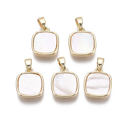 Seashell Color Brass Charms, with Freshwater Shell, Nickel Free, Real 18k Gold Plated, Square, Seashell Color, 13x11x3mm, Hole: 2x4mm