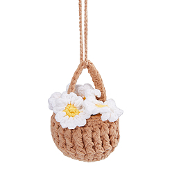 Белый Шерстяная пряжа крючком букет маргариток подвесные украшения для автомобиля, для украшения зеркала заднего вида автомобиля, белые, 85~88x69~70x60~64 мм