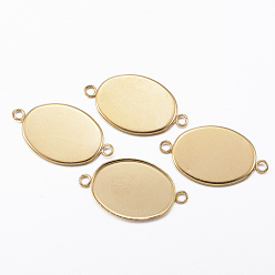 Golden Ion Plating(IP) 304 Stainless Steel Cabochon Connector Settings, Plain Edge Bezel Cups, Oval, Golden, Tray: 18.5x13.5mm, 24.5x14x1.5mm, Hole: 2mm
