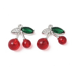 Платина Подвески из латуни и стекла с микропаве из кубических цирконий, без кадмия, без никеля и без свинца, вишня, платина, 20.5x18.5x8 мм, отверстие : 1.8 мм