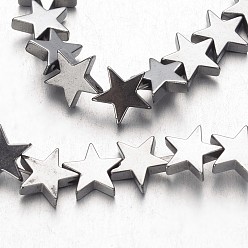 с Покрытием Серебра Гальванизировать немагнитных синтетический гематит нитей бисера, звезда, со серебряным покрытием, 10x10x2~3 мм, отверстие : 1 мм, около 47 шт / нитка, 15.5 дюйм