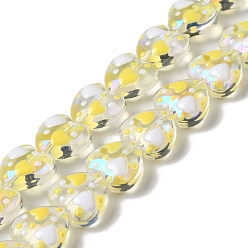 Yellow Handmade Glass Beads Strands, with Enamel, Heart, Yellow, 11~12x12~12.5x6~6.5mm, Hole: 0.6mm, about 30pcs/strand, 13.27''(33.7cm)