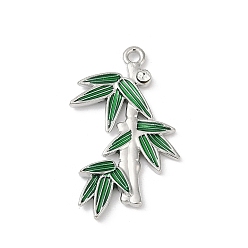 Платина Подвески со стразами из сплава эмали, без кадмия, без никеля и без свинца, бамбук, платина, 29.5x18.5x3 мм, отверстие : 1.6 мм
