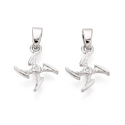 Платина Латунные микропаве прозрачные кубические циркониевые подвески, прелести ветряной мельницы, платина, 13x11x2 мм, отверстие : 4.5x2.5 мм