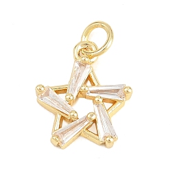 Настоящее золото 18K Латунные микропаве прозрачные кубические циркониевые подвески, звезды прелести, долговечный, стойки покрытие, без свинца и без кадмия, реальный 18 k позолоченный, 14x12x3 мм, отверстие : 3.5 мм