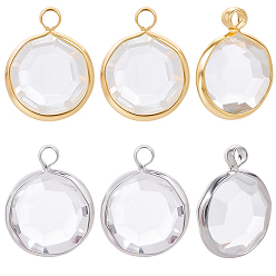 (52) Непрозрачная лаванда 12 шт 2 цвета k 9 стеклянные брелоки, плоско-круглые, с латунной фурнитурой , граненые, разноцветные, 13.5~14x10.5~11x3.5~4 мм, отверстие : 1.8 мм, 6 шт / цвет