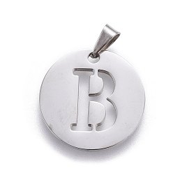 Letter B Anlaufgeschützt 201 Anhänger aus Edelstahl, flach rund mit Brief, Edelstahl Farbe, Buchstaben b, 20x1.3 mm, Bohrung: 4x3 mm