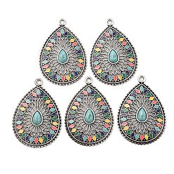 Teardrop Сплав в тибетском стиле с акриловыми подвесками, с эмалью, античное золото , слеза, 41.5x29x4.5 мм, отверстие : 2.5 мм