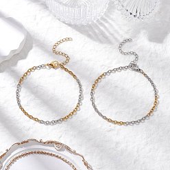 Золотой & Цвет Нержавеющей Стали 2шт 304 браслеты из нержавеющей стали с цепочкой для женщин, золотые и нержавеющая сталь цвет, 7-1/2 дюйм (19 см) в длину + 50 удлинитель мм