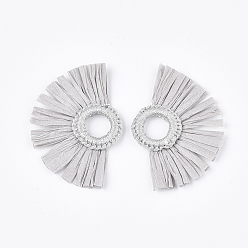 Гейнсборо Кулон из рафии с кисточками, с кольцом из полиэстера, вентилятор, светло-серые, 47~55x68~78x5~6 мм, отверстие : 14 мм