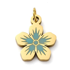 Светло-Синий 304 из нержавеющей стали шармы эмали, с целью перехода в кольце, , ионное покрытие (ip), реальный 18 k позолоченный, голубой, 12.5x11x1.5 мм, отверстие : 2.5 мм