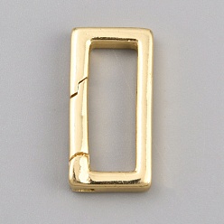Real 18K Gold Plated 4Pcs Brass Spring Gate Rings, Rectangle, Real 18K Gold Plated, 18x9x3mm, 4pcs/set