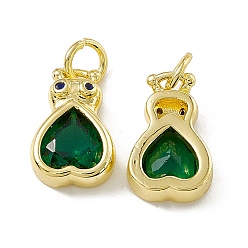 Зеленый Латунный кубический цирконий, с целью перехода в кольце, реальный 18 k позолоченный, долговечный, без кадмия, без никеля и без свинца, шарма сердца, зелёные, 14x9x5 мм, Перейти кольцо: 5x0.8 мм, внутренний диаметр: 3.4 мм