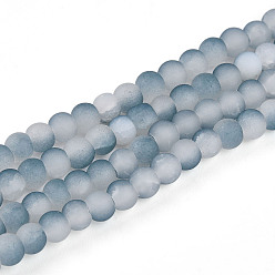 Светлый Стально-синий Стеклянные бусины кракле, круглые, два тона, матовые, светло-стальной синий, 4~4.5x3~4 мм, отверстие : 0.9 мм, около 215~221 шт / нитка, 30.31~31.50 дюйм (77~80 см)