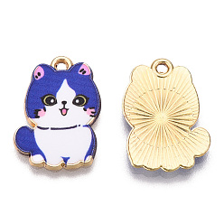 Синий Печатные подвески сплава, светлая глотка, кошка прелести, синие, 21x14.5x1.5 мм, отверстие : 1.4 мм