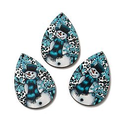 Темно-бирюзовый Большие подвески из дерева с односторонним принтом, рождественские подвески в виде слезинок, темные бирюзовый, 54x36.5x2.4 мм, отверстие : 2 мм
