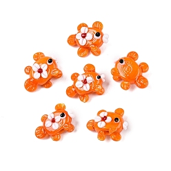 Темно-Оранжевый Нити бугорчатых бусин ручной работы в технике лэмпворк, золотая рыбка с цветком, темно-оранжевый, 16.5~17.5x20.5~23x10~12 мм, отверстие : 1.6~2 мм, около 30 шт / нитка, 15.75'' (40 см)