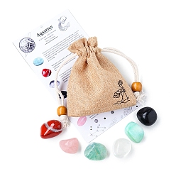 Водолей Двенадцать созвездий подарочный набор для дня рождения из ткани, с натуральным смешанным драгоценным камнем, Водолей, 20 мм