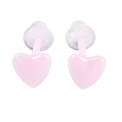 Pearl Pink Porcelain Stud Earrings, Heart, Pearl Pink, 5.8x5.8mm