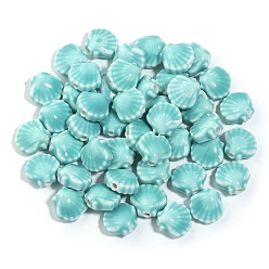 Бледно-бирюзовый Ручной работы яркие остеклением шарики фарфора, формы раковины, бледные бирюзовая, 12 мм, отверстие : 1.8 мм, 5 шт / комплект