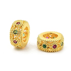 Золотой Латунные микро проложить Цирконий Европейский бисером, плоско-круглые, бусины с большим отверстием, стойки покрытие, без кадмия и без свинца, долговечный, золотые, 8x3.5 мм, отверстие : 4.2 мм