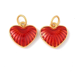 Красный Латунь эмаль подвески, сердце прелести, долговечный, без свинца и без кадмия, реальный 24 k позолоченный, с целью перехода в кольце, красные, 11x12x3.5 мм, отверстие : 3 мм