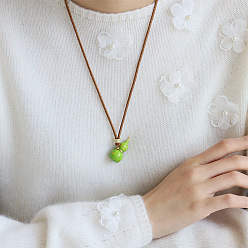 Зеленый лайм Ожерелья с подвесками из латуни и тыквенной эмали, ожерелья из джутового шнура, зеленый лайм, 28.74 дюйм (73 см)