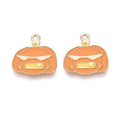 Тыква Подвески из сплава с эмалью на тему Хэллоуина, золотые, тыква, 22x20.5x1 мм, отверстие : 2 мм