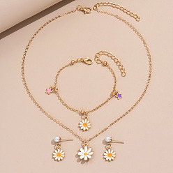 Цветок Ожерелья с подвесками из эмалевого сплава, серьги-гвоздики и браслеты с подвесками, золотые, цветок, колье: 17.32 дюйм (44 см)