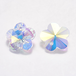 Crystal AB Faceted Glass Rhinestone Charms, Imitation Austrian Crystal, Flower, Crystal AB, 10x10x5mm, Hole: 1.2mm